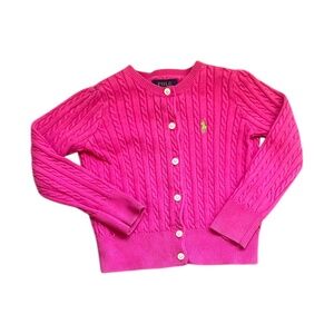 Ralph Lauren Pink Cable Knit Cardigan 3T Cotton Sweater EUC